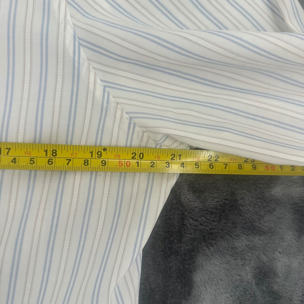 Brooks Brothers Petite Fitted Non-Iron Stretch Striped Shirt White Blue Tan 12P - Picture 4 of 6